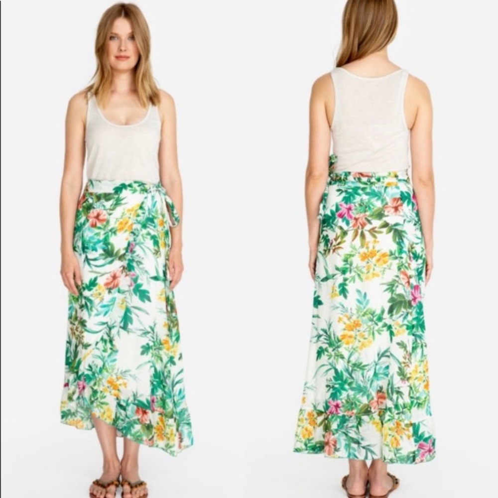 Johnny Was‎ Linen Wrap Skirt Large Floral Tulum Print Tropical Cotton Tropical